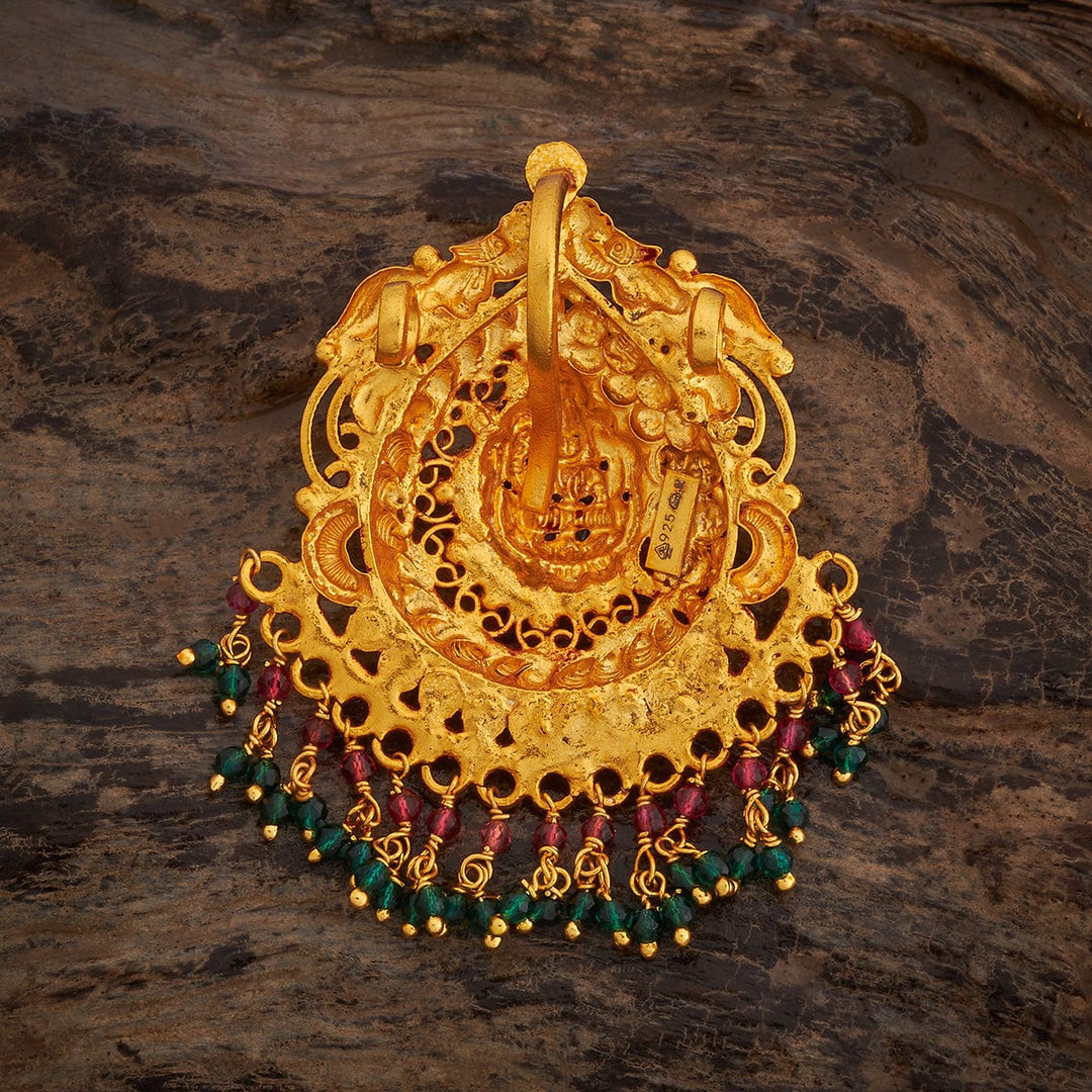 Pure 92.5 Silver Ethnic Gold-Plated Goddess Lakshmi Pendant with Gemstone Embellishments