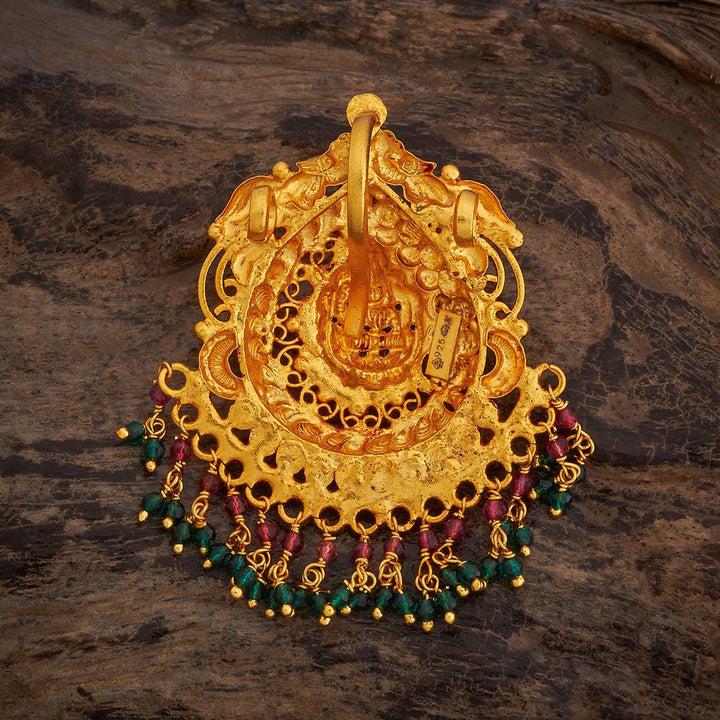 Pure 92.5 Silver Ethnic Gold-Plated Goddess Lakshmi Pendant with Gemstone Embellishments