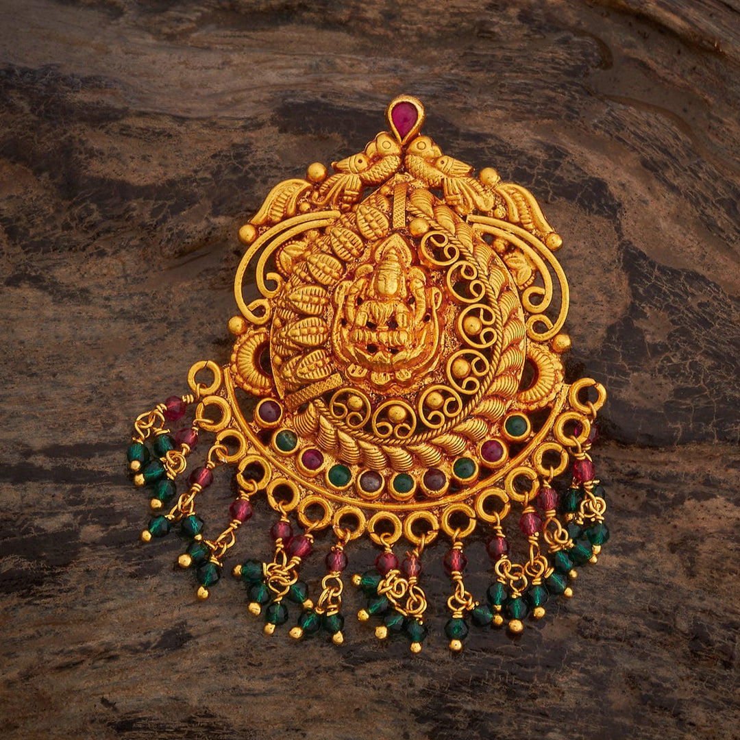 Pure 92.5 Silver Ethnic Gold-Plated Goddess Lakshmi Pendant with Gemstone Embellishments