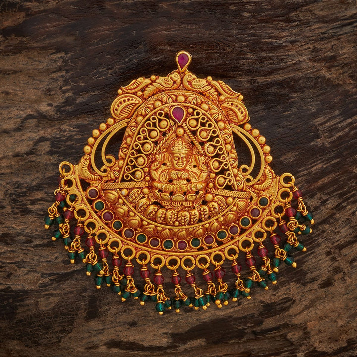 Pure 92.5 Silver Traditional Gold-Tone Goddess Lakshmi Pendant with Gemstone Dangles