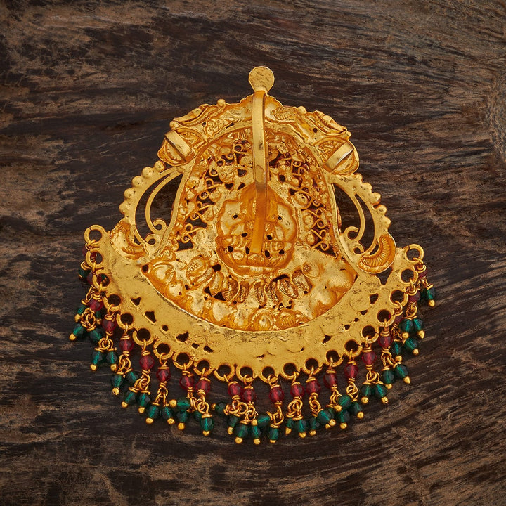 Pure 92.5 Silver Traditional Gold-Tone Goddess Lakshmi Pendant with Gemstone Dangles