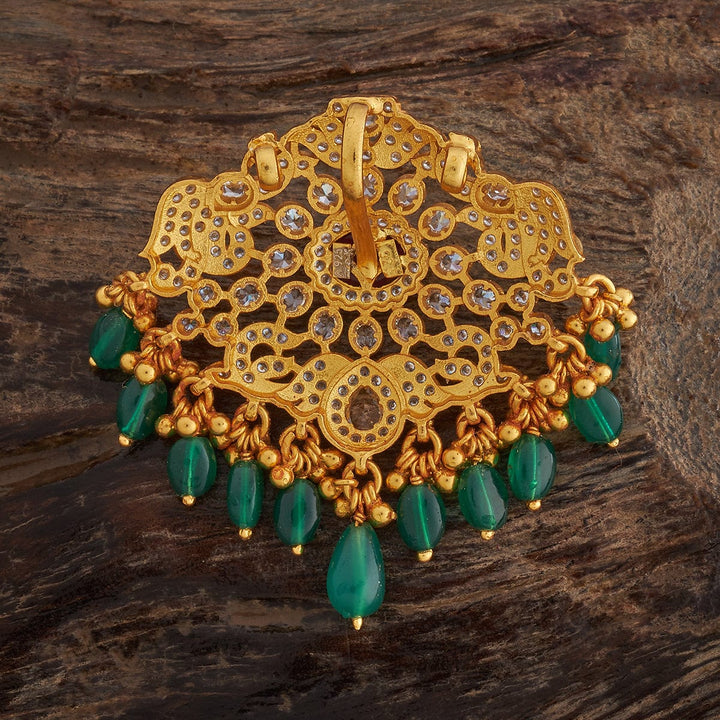 Pure 92.5 Silver Gold-Plated Gemstone Pendant with Central Ruby and Green Dangling Beads