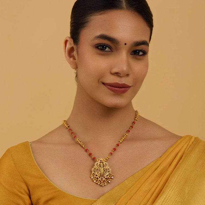 Pure 92.5 Shree Balaji Design Temple Pendant with CZ And Red-Green Stones, Dangling Beads and Pearls