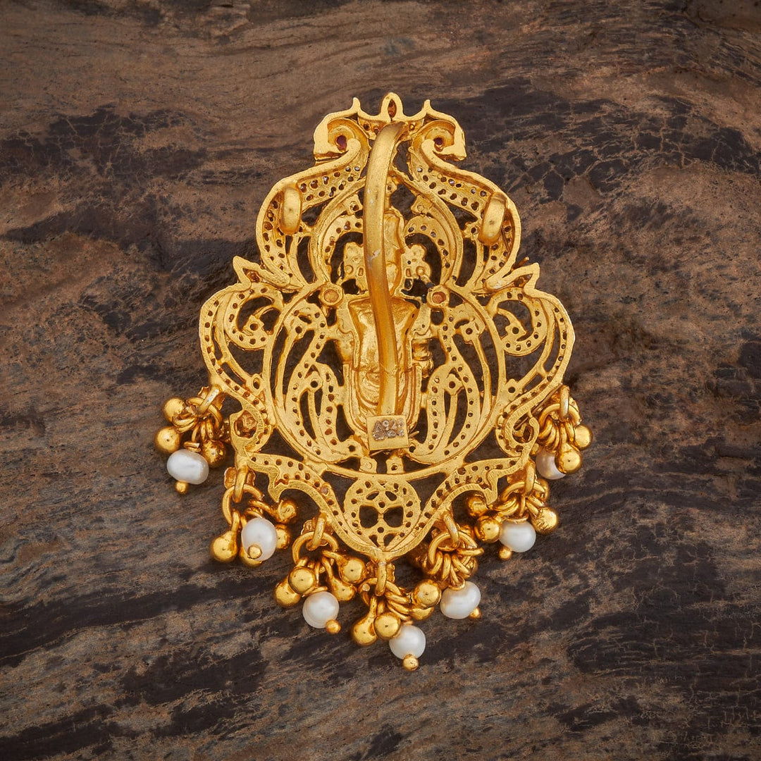 Pure 92.5 Shree Balaji Design Temple Pendant with CZ And Red-Green Stones, Dangling Beads and Pearls