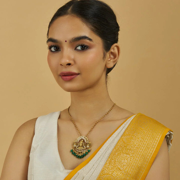 Pure 92.5 Shree Balaji Design Temple Pendant with CZ And Red-Green Stones And Dangling Beads And Pearls