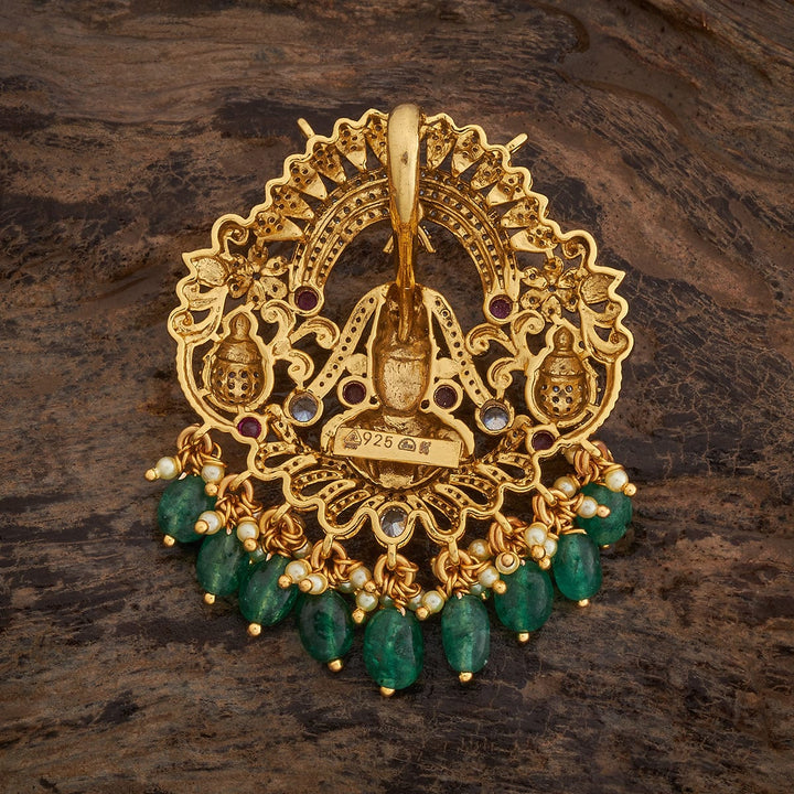 Pure 92.5 Shree Balaji Design Temple Pendant with CZ And Red-Green Stones And Dangling Beads And Pearls