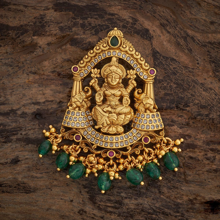Pure 92.5 Traditional Goddess Lakshmi Pendant with Gemstone Details