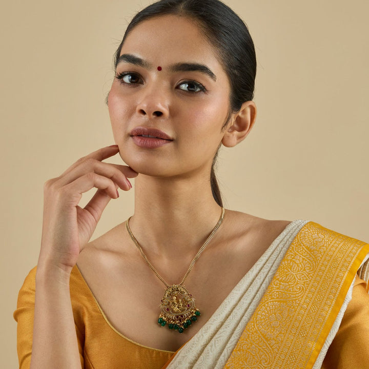 Pure 92.5  Radha Krishna Playing Flute Pendant with Gemstones Detailing