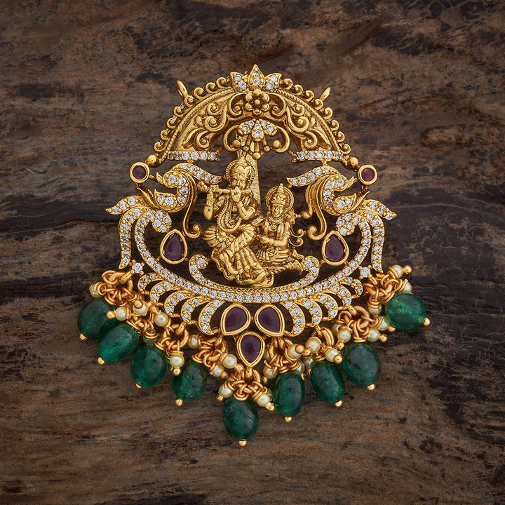 Pure 92.5  Radha Krishna Playing Flute Pendant with Gemstones Detailing