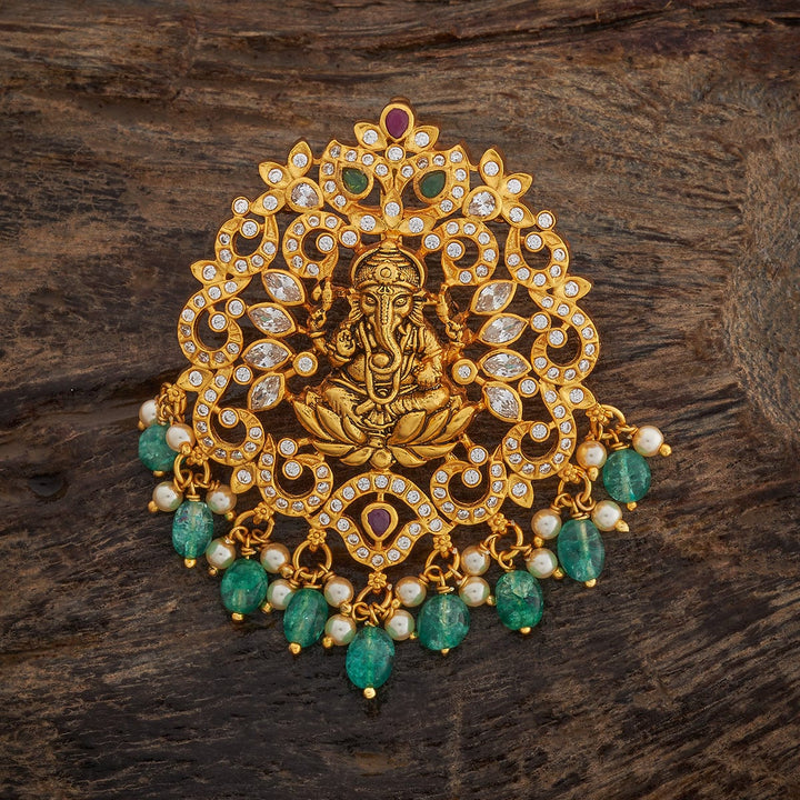 Pure 92.5 Silver Lord Ganesh Pendant in Gold Finish with Gemstone Embellishments