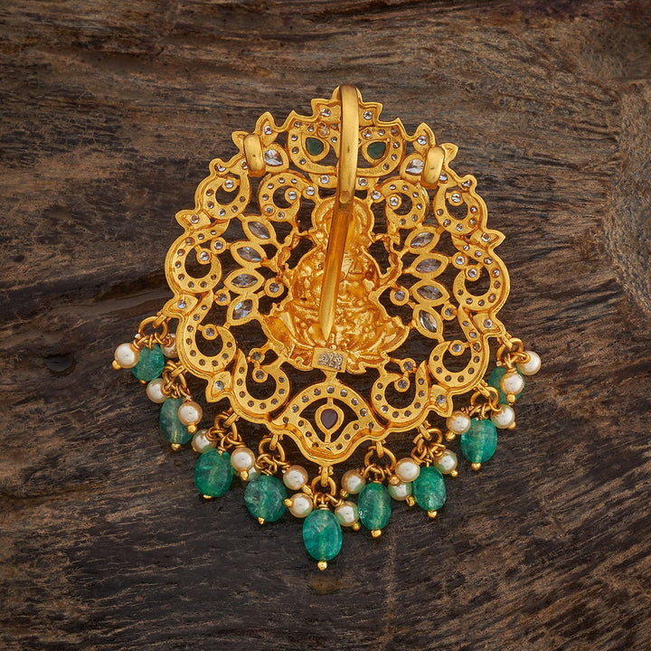 Pure 92.5 Silver Lord Ganesh Pendant in Gold Finish with Gemstone Embellishments