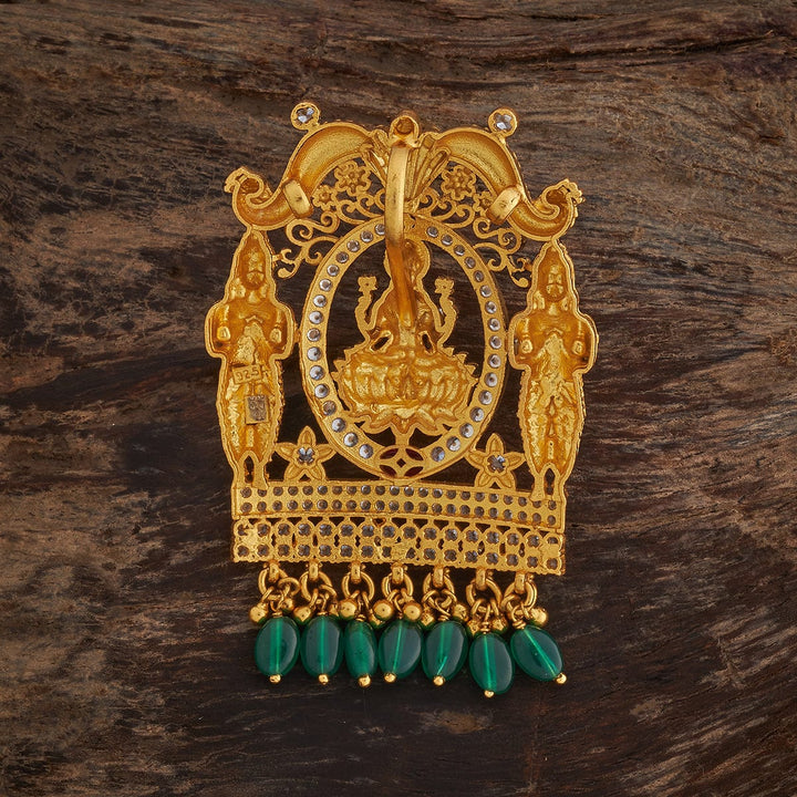 Pure 92.5 Silver Ethnic Gold-Plated Goddess Lakshmi Pendant with Gemstone Embellishments