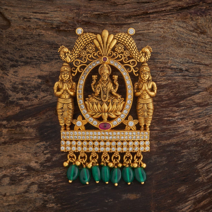 Pure 92.5 Silver Ethnic Gold-Plated Goddess Lakshmi Pendant with Gemstone Embellishments