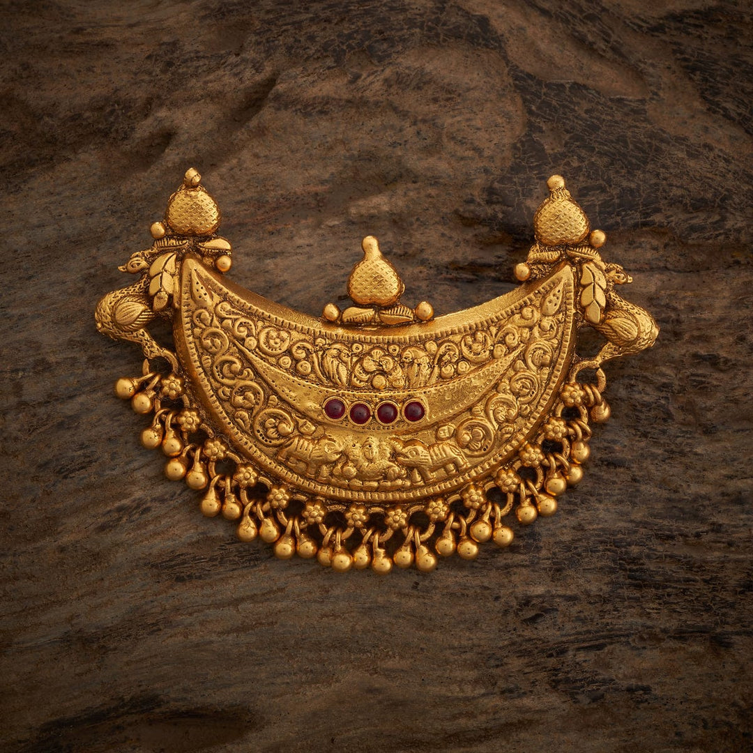 92.5 Pure Festive Temple Pendant With Red Stones And Dangling Beads