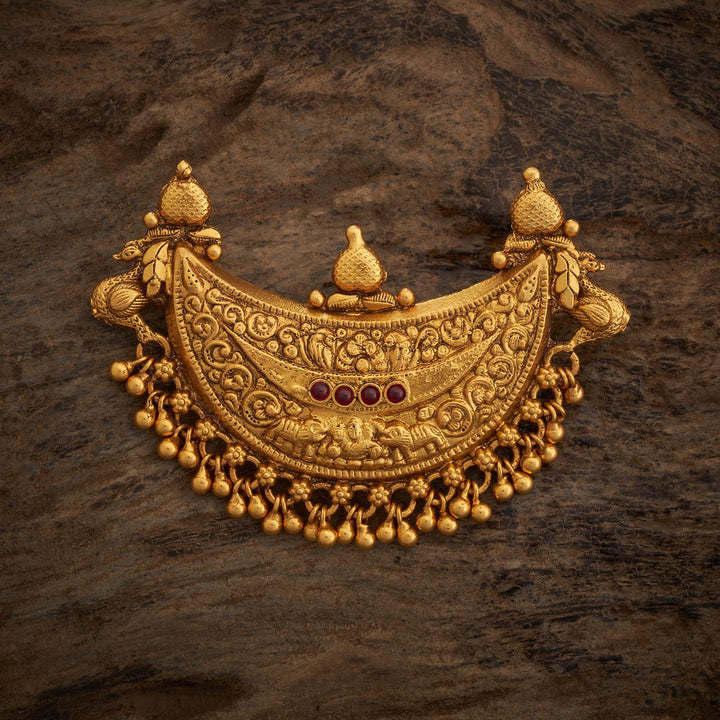 92.5 Pure Festive Temple Pendant With Red Stones And Dangling Beads