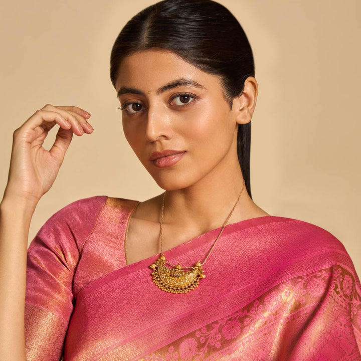 92.5 Pure Festive Temple Pendant With Red Stones And Dangling Beads