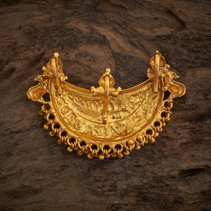 92.5 Pure Festive Temple Pendant With Red Stones And Dangling Beads