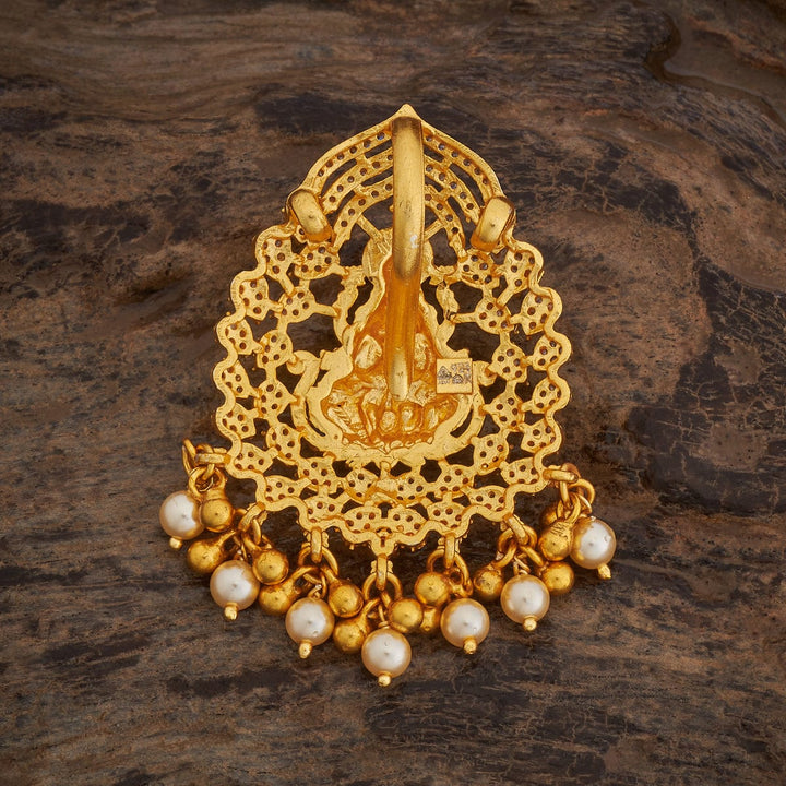 Pure 92.5 Silver Lakshmi Design Temple Pendant with CZ Stones, Dangling Beads and Pearls