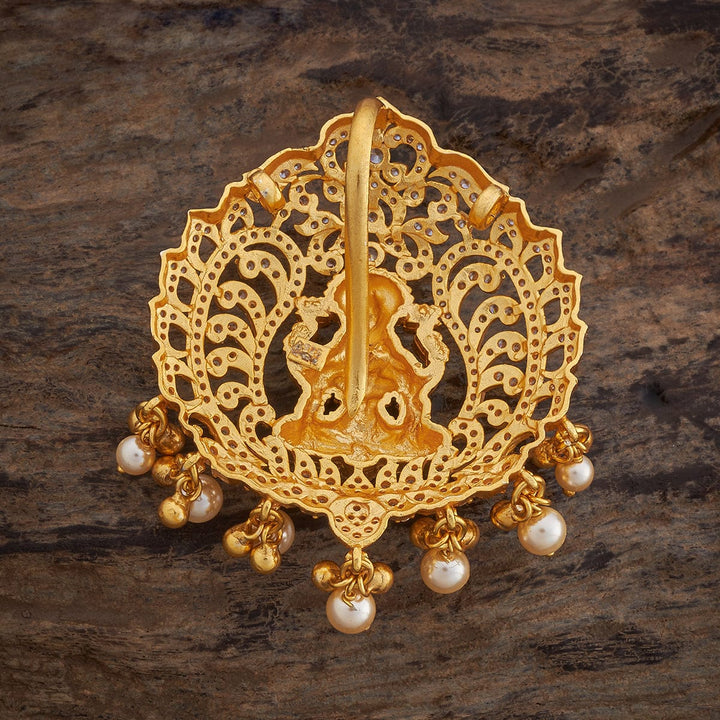 Pure 92.5 Silver Lakshmi Design Temple Pendant with CZ Stones, Dangling Beads and Pearls