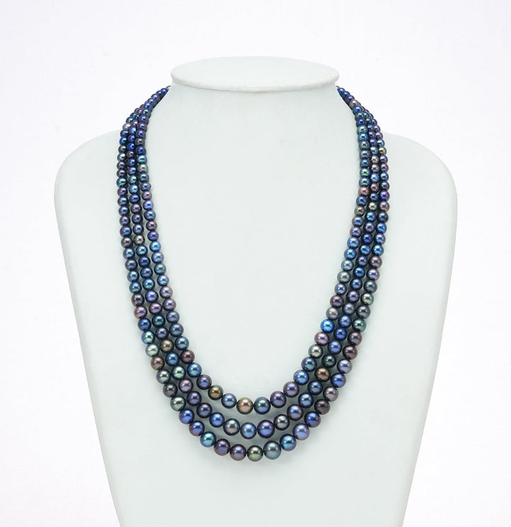 Freshwater Iridescent Deep Blue Pearl Necklace Set