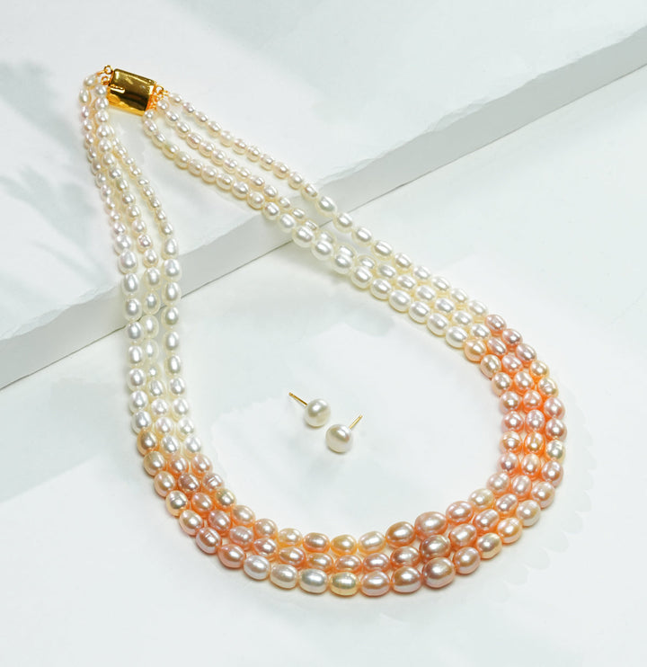Luxe Grading Freshwater Multicolor Oval Pearl Necklace Set