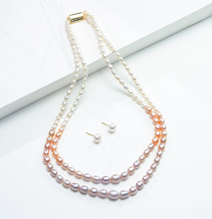 Freshwater Pearls Iridescent Multicolor Pearl Necklace Set