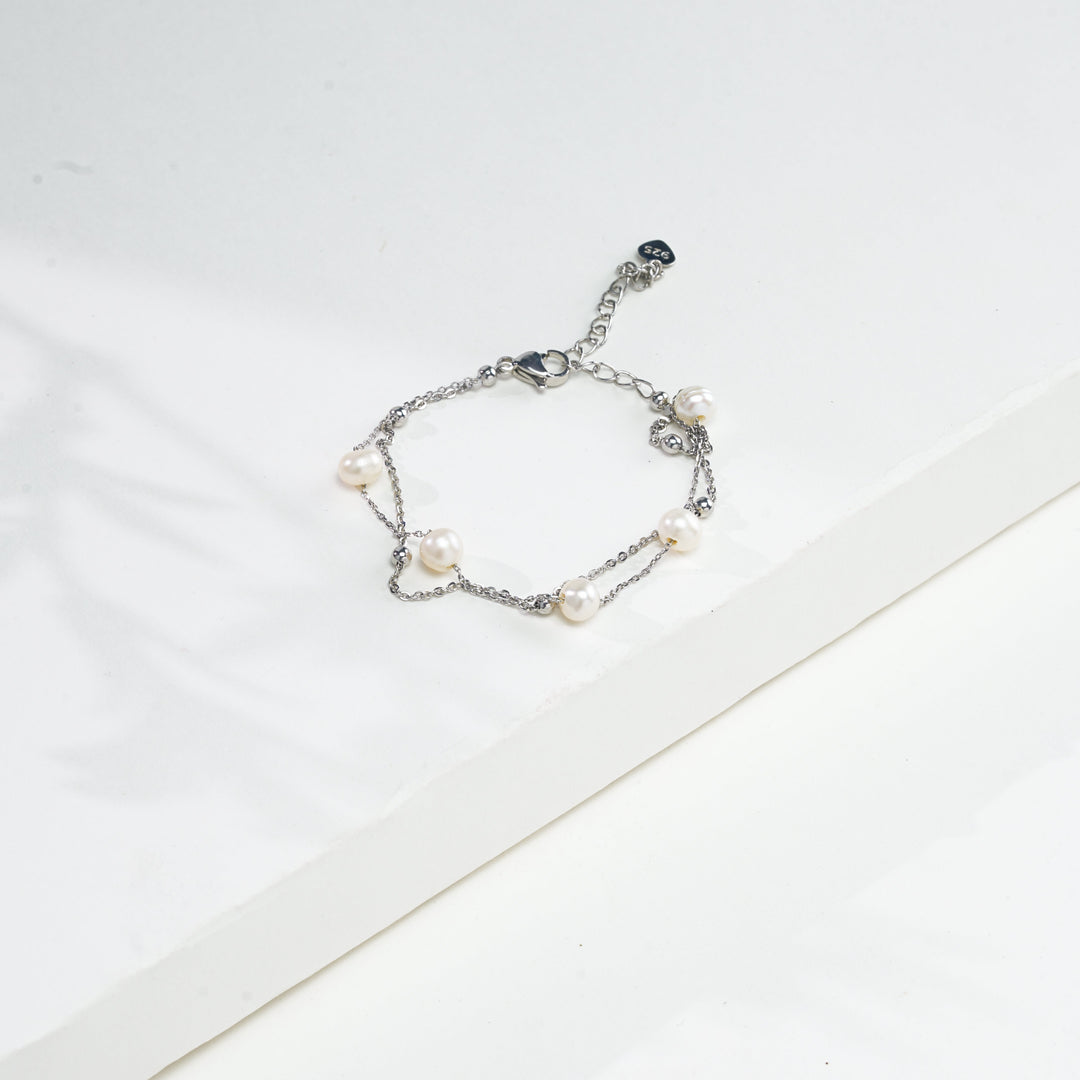 Chain Bracelet with Authentic Pearls