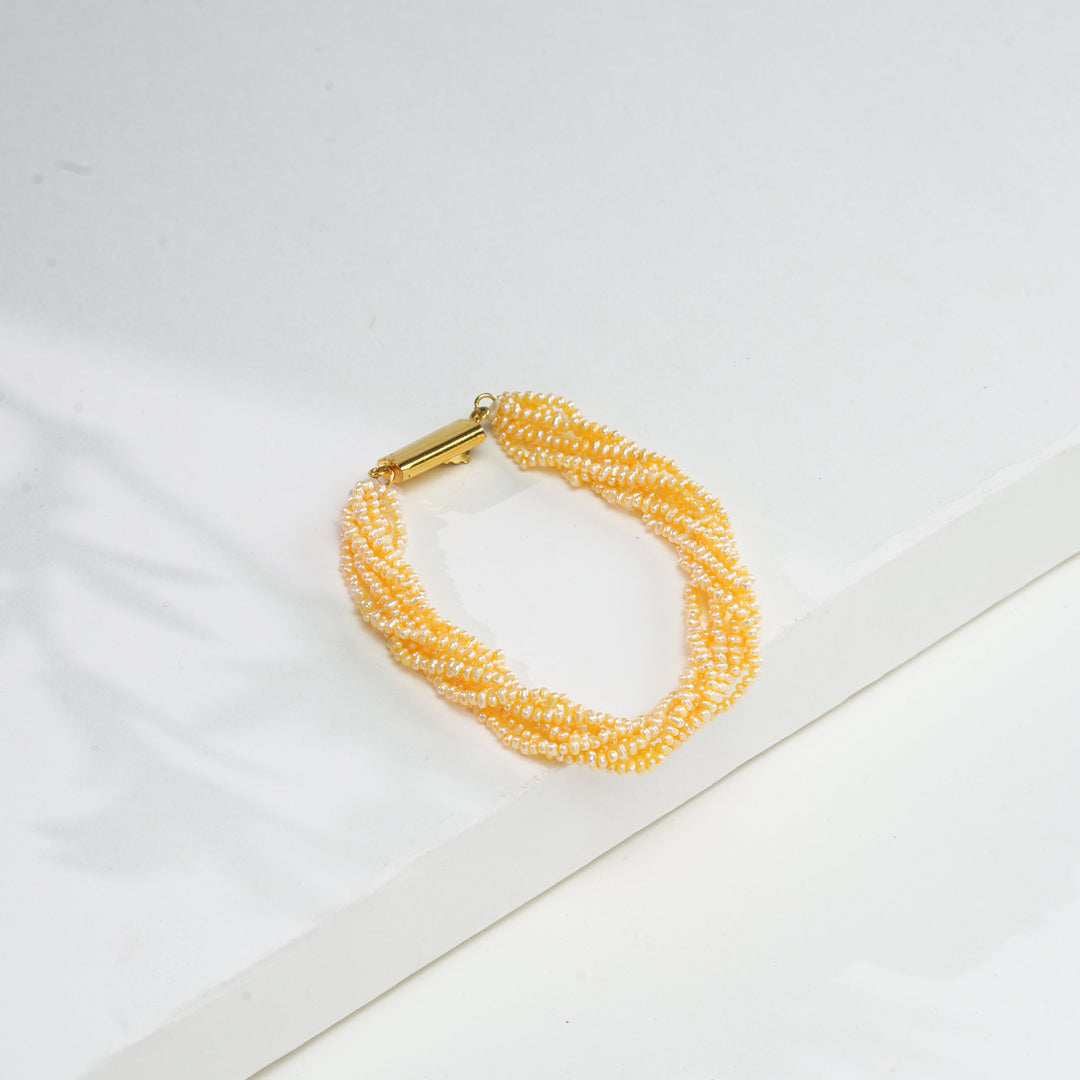 7 Strands Bracelet with dainty pearls in light cream