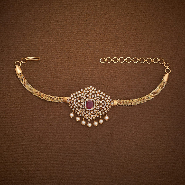 Cz Stone Bajuband with Dangling Beads and Adjustable Chain, Single piece `