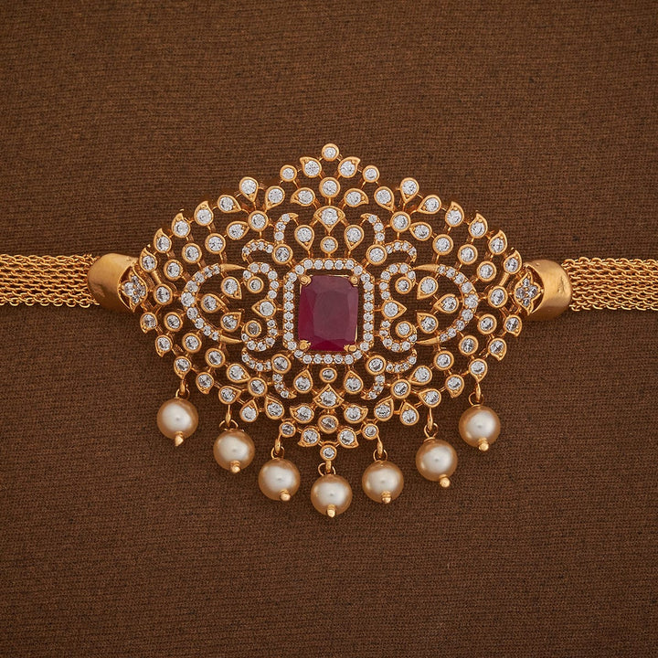 Cz Stone Bajuband with Dangling Beads and Adjustable Chain, Single piece `