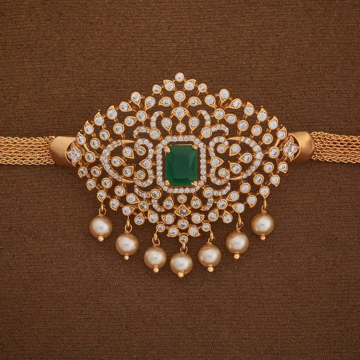 Cz Stone Bajuband with Dangling Beads and Adjustable Chain, Single piece `