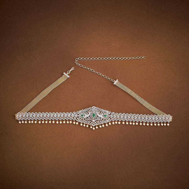 Twin Peacock Sparkling Zircon Waist Belt and Adjustable Chain