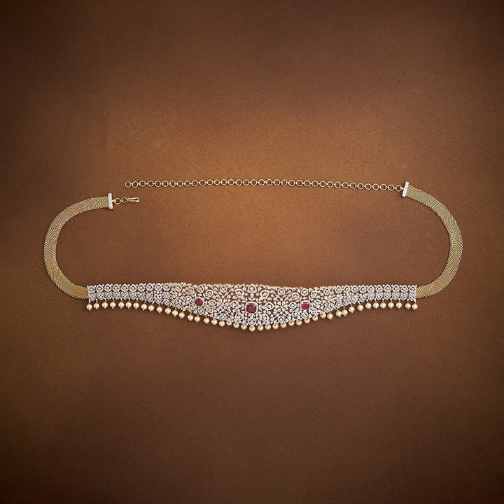 Floral Design Zircon Waist Belt and Pearls Detailing and Ruby Stone