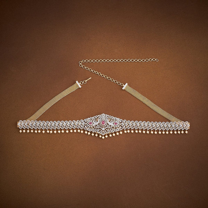 Twin Peacock Sparkling Zircon Waist Belt and Adjustable Chain