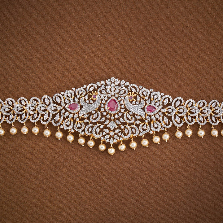Twin Peacock Sparkling Zircon Waist Belt and Adjustable Chain