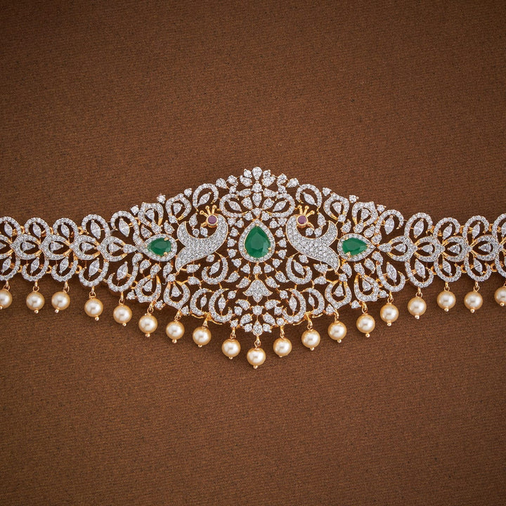 Twin Peacock Sparkling Zircon Waist Belt and Adjustable Chain