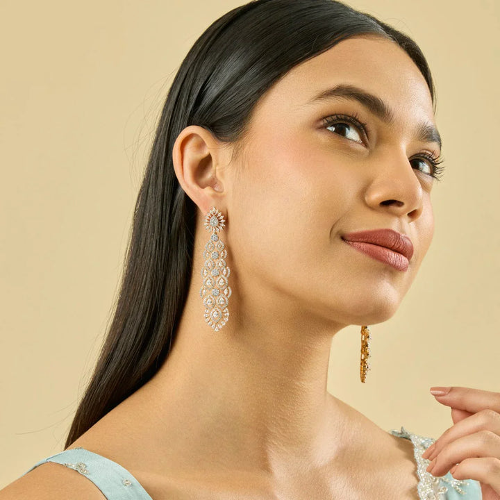 Elegant Gold-Tone Statement Earrings with Sparkling Cubic Zirconia