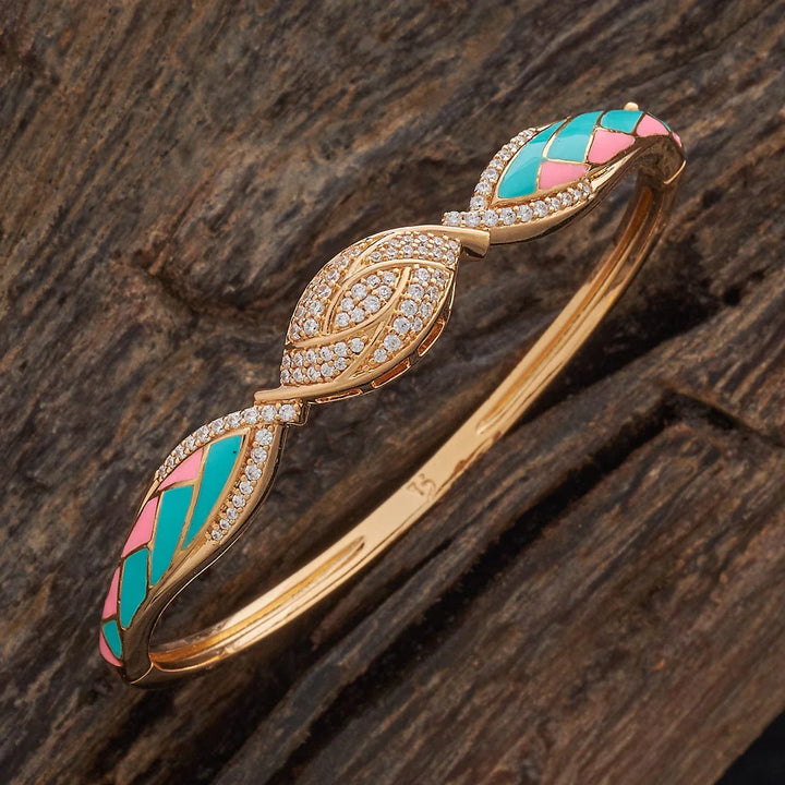 Contemporary Gold-Toned CZ with Geometric Design and Gemstone Accents Adjustable kadaa - Single Piece