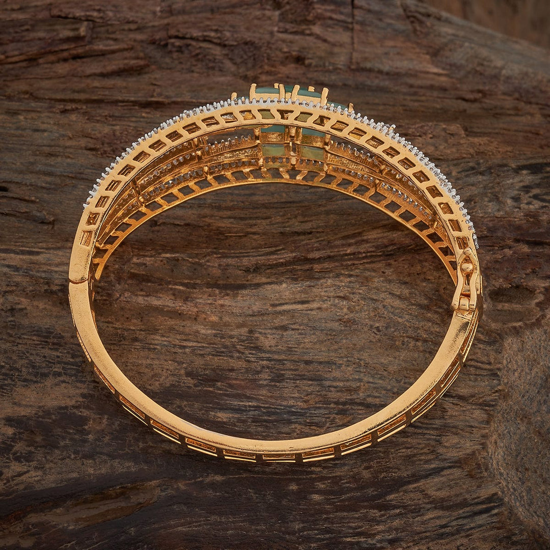 Rodium-Gold Polished CZ And Mint Stone Embellished Adjustable kadaa - Single Piece