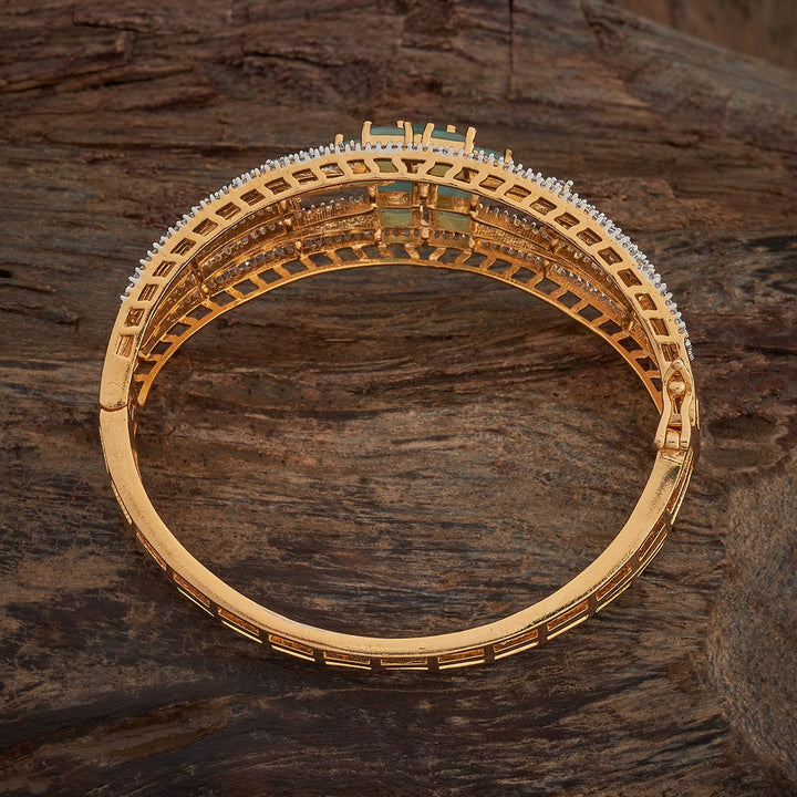 Rodium-Gold Polished CZ And Mint Stone Embellished Adjustable kadaa - Single Piece