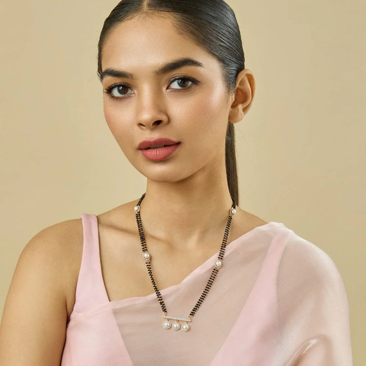 Elegant Double-Strand Mangalsutra with Sparkling Zircon and Pearl Accents