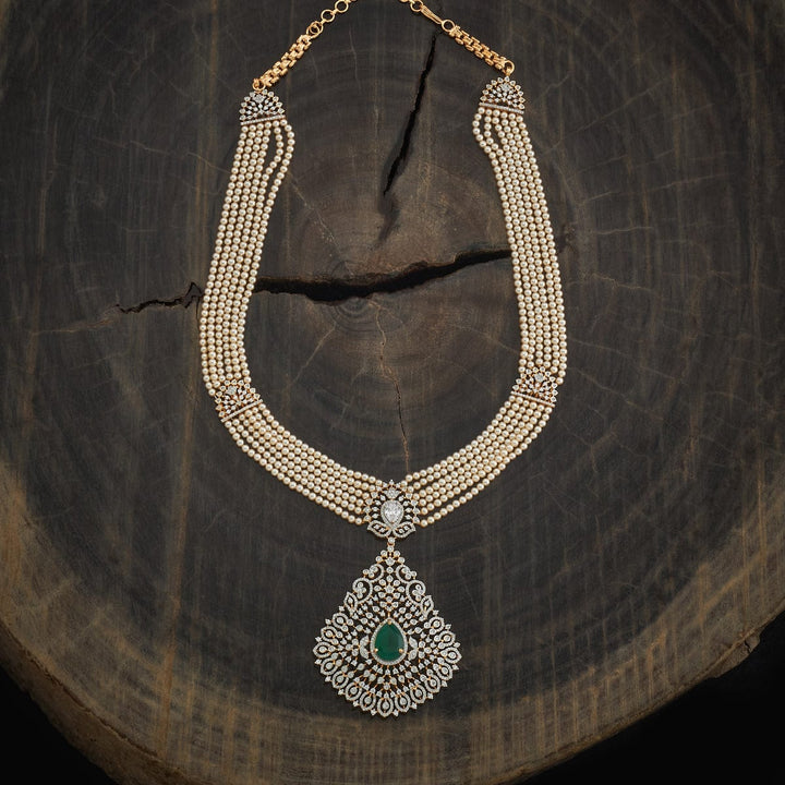 Multistrand Pearls Necklace and CZ Pendant and Ruby Stone