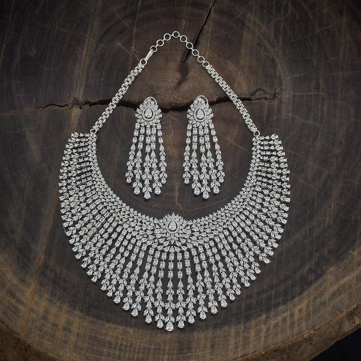 Exquisite White Bridal Dazzling Zircon Bridal Statement Necklace Set