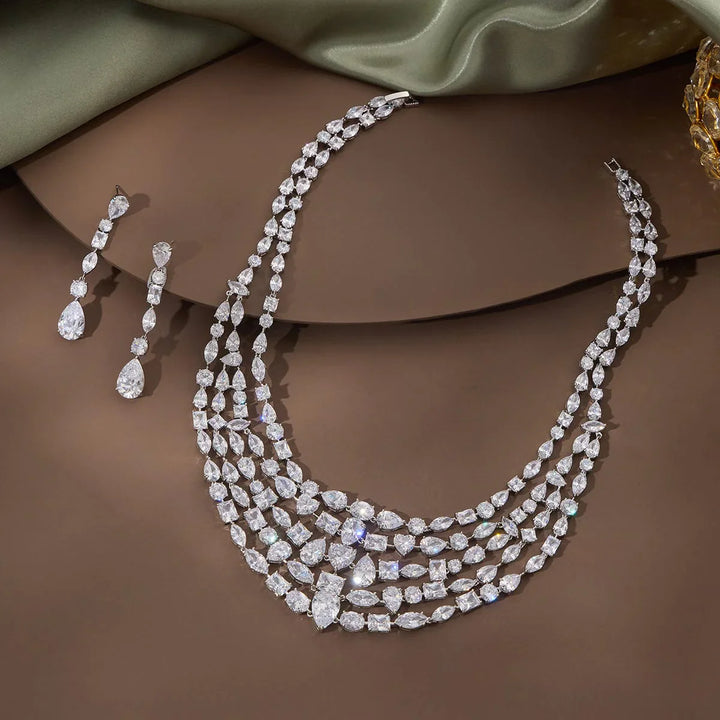 White Zircon Necklace with Matching Earrings