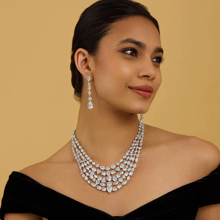 White Zircon Necklace with Matching Earrings
