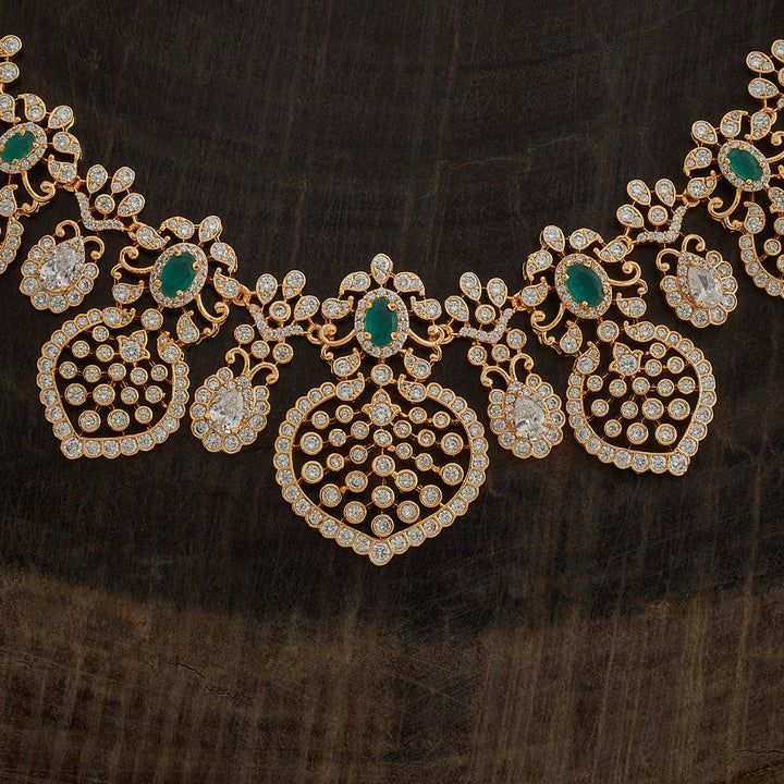 Long Gold Plated CZ Necklace with Intricate Design