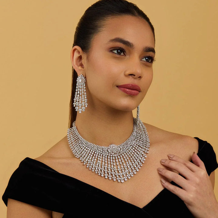 Exquisite White Bridal Dazzling Zircon Bridal Statement Necklace Set