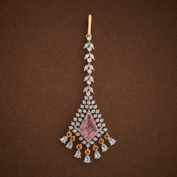 Handcrafted Tikka embellished with synthetic stones in White and Pink