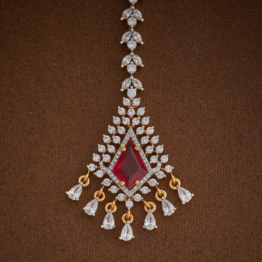 Handcrafted Tikka embellished with synthetic stones in White and Green