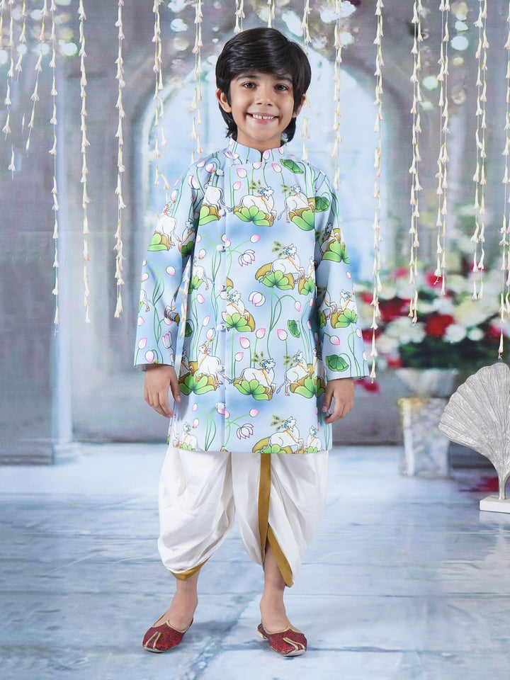 Neel Kaam Dhenu Cow Sherwani Dhoti - Sky Blue | SHOBITAM